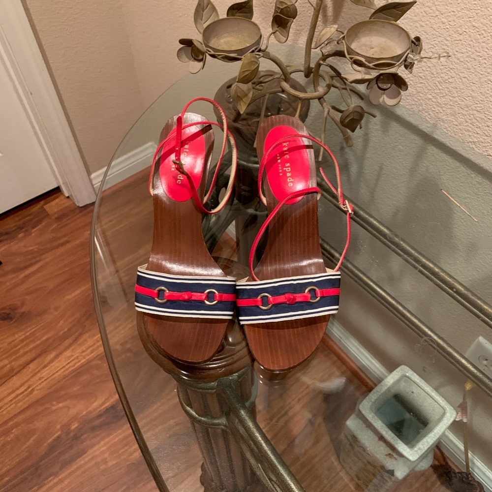 Kate spade red, white, blue wood wedge